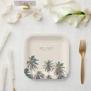 Beach Wedding Reception Palm Tree Personalized Paper Plate