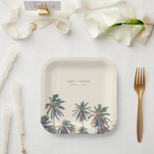 Beach Wedding Reception Palm Tree Personalized Paper Plate (Wedding)