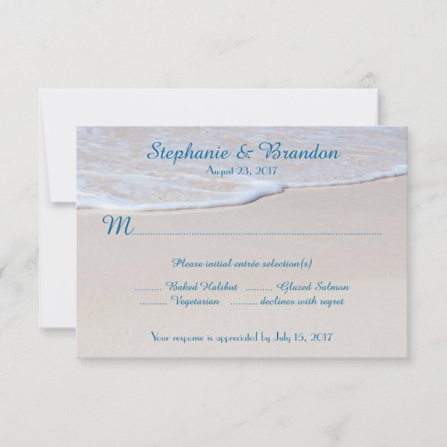 Beach Wedding Reply Cards With Menu Choice (Front)