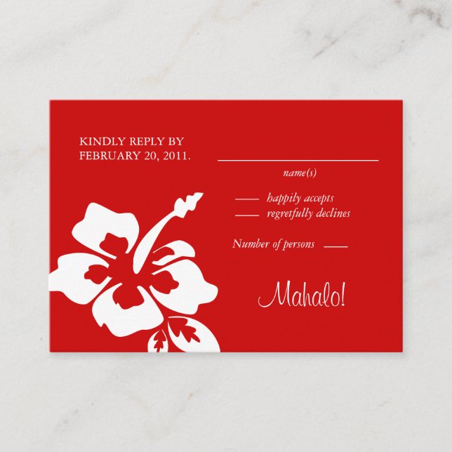 Beach Wedding Response Cards Hibiscus Red (Front)