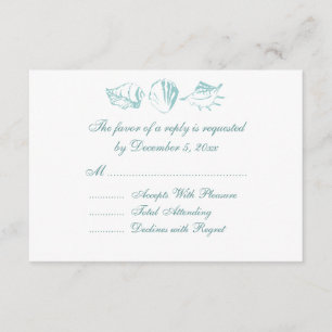 Beach Wedding RSVP Blue Seashells Card
