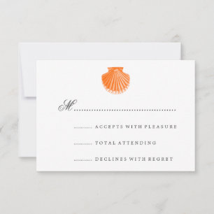 Beach Wedding RSVP Scallop Shell Orange Card