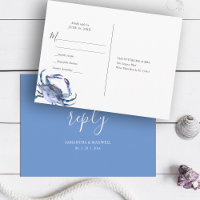 Beach Wedding RSVP Watercolor Blue Crab
