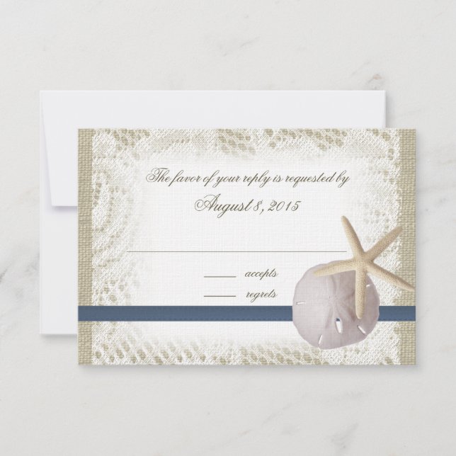 Beach Wedding Sand Dollar and Starfish RSVP Card (Front)