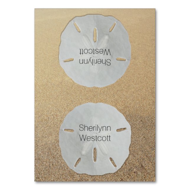 Beach Wedding Sand Dollar Tented Place Cards (Front)