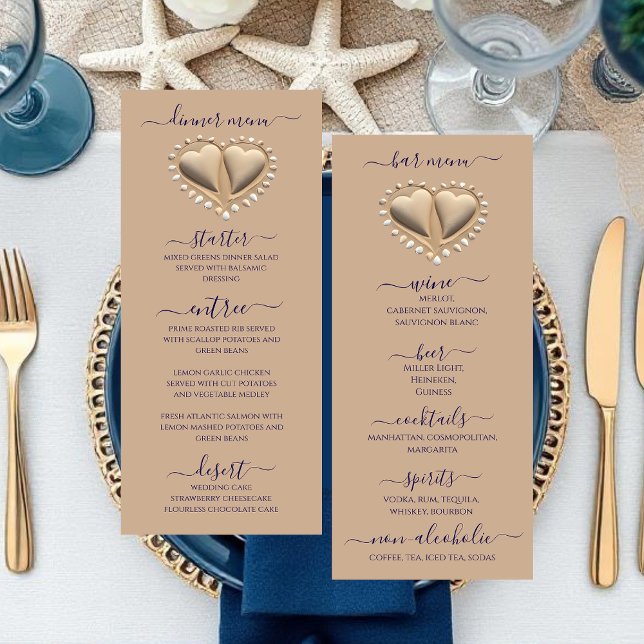 Beach Wedding Sand Hearts Dinner & Bar Menu (Beach Wedding Sand Hearts Dinner & Bar Menu )