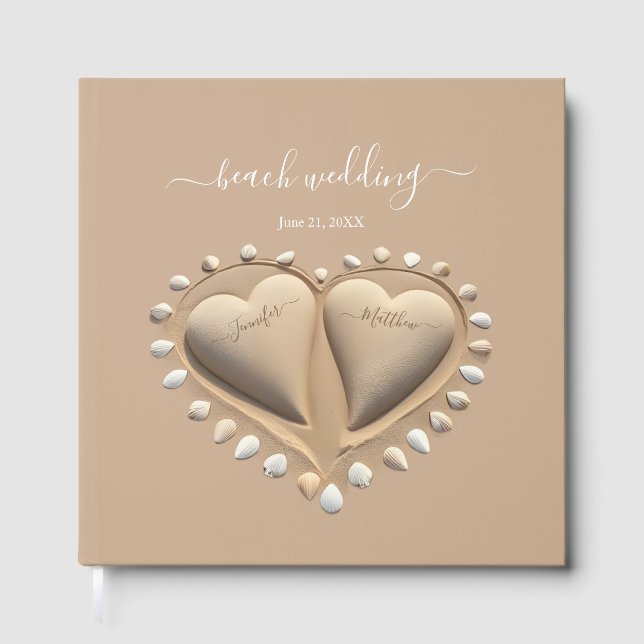 Beach Wedding Sand Hearts Guest Book (Front)