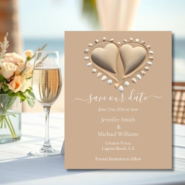 Beach Wedding Sand Hearts-Save Our Date Enclosure Card (Beach Wedding Sand Hearts-Save Our Date Enclosure Card )