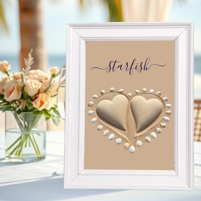 Beach Wedding Sand Hearts- Table Number (Beach Wedding Sand Hearts- Table Name)
