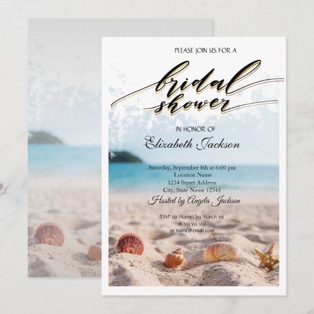 Beach Wedding,Sand, Seashells Bridal Shower Invitation (Front/Back)