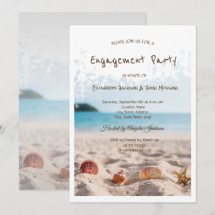 Beach Wedding,Sand, Seashells Engagement Invitation