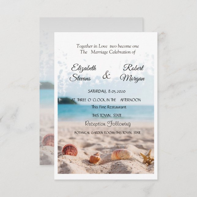 Beach Wedding,Sand,Seashells Invitation (Front/Back)