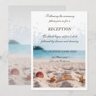 Beach Wedding,Sand,Seashells  Reception Invitation