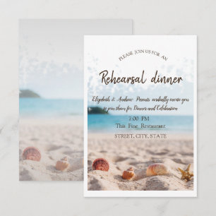Beach Wedding,Sand,Seashells Rehearsal Dinner Invitation