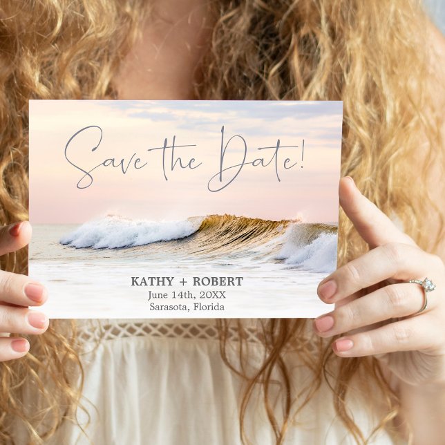 BEACH WEDDING SAVE THE DATE CARD | OCEAN SUNSET (Creator Uploaded)