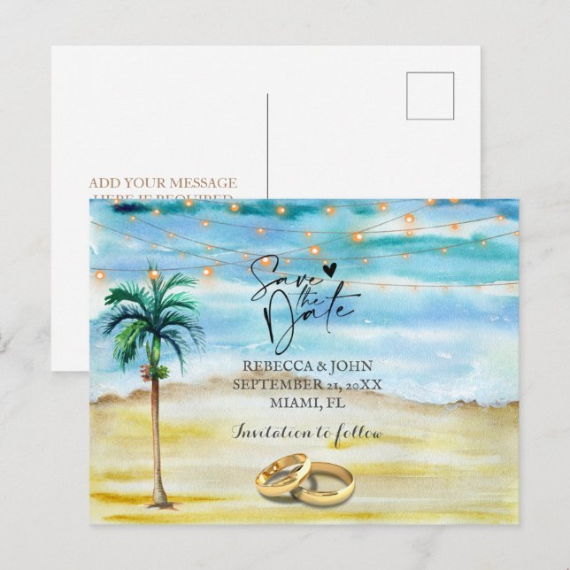 Beach wedding save the date postcard (Front/Back)