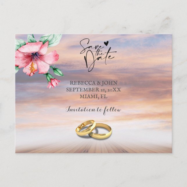 Beach wedding save the date postcard (Front)