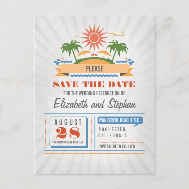 Beach Wedding Save The Date Postcards (Front)