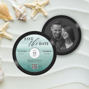 Beach Wedding Save the Date Vintage Music Vinyl QR