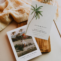 Beach Wedding Save The Date Watercolor Palm Tree