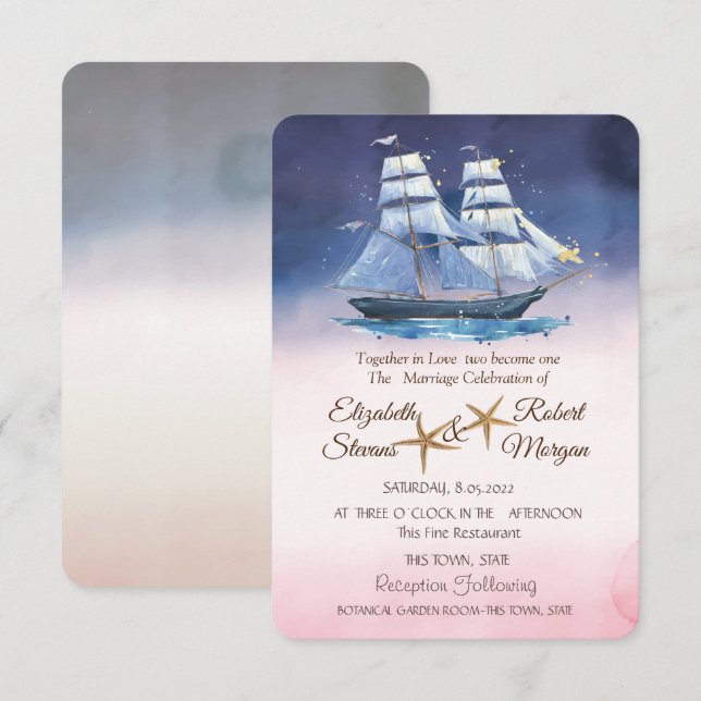 Beach Wedding Sea stars String Lights  Invitation (Front/Back)