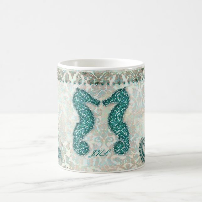 Beach Wedding Seahorse Valentine Coffee Mug (Center)
