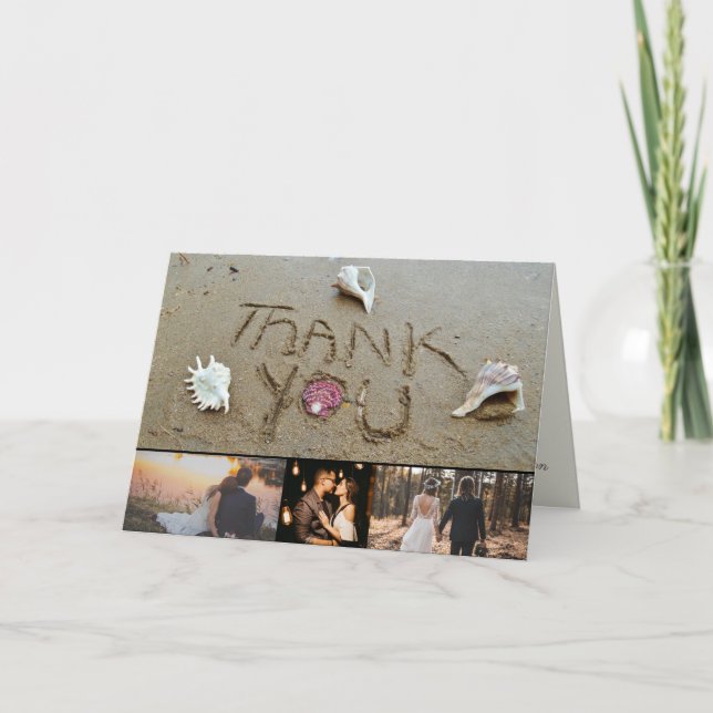 Beach Wedding Seashell photo collage Thank You Card (Front)