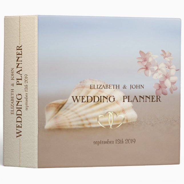 Beach Wedding Seashell, Plumeria Binder (Front/Spine)