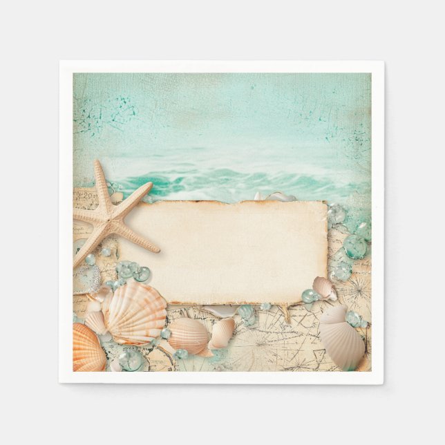 Beach wedding seashells 2 napkin (Front)