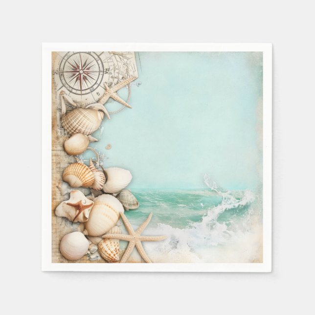 Beach wedding seashells 3 napkin (Front)