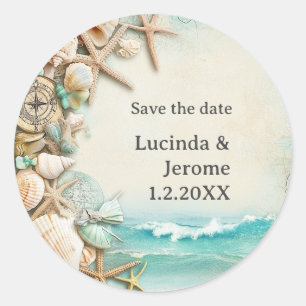 Beach wedding seashells classic round sticker