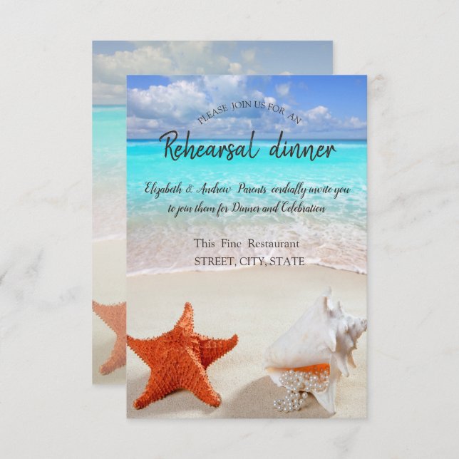 Beach Wedding Seashells Rehearsal Dinner Invitation (Front/Back)