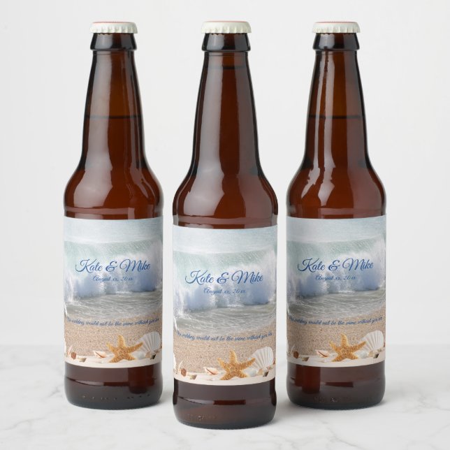 Beach Wedding Seashells Tropical Island Beer Bottle Label (Bottles)