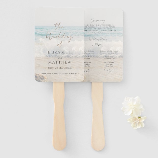 Beach Wedding Seaside/Oceanside Wedding Program Hand Fan (Front and Back)
