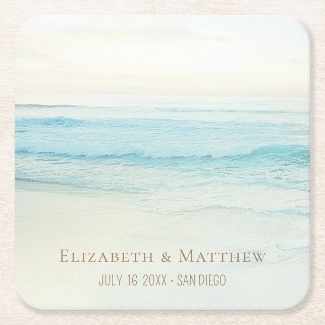 Beach Wedding | Seaside Wedding Square Paper Coaster (Front)
