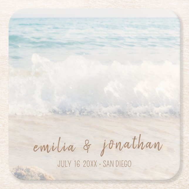 Beach Wedding | Seaside Wedding Square Paper Coaster (Front)