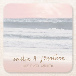 Beach Wedding Seaside Wedding Square Paper Coaster