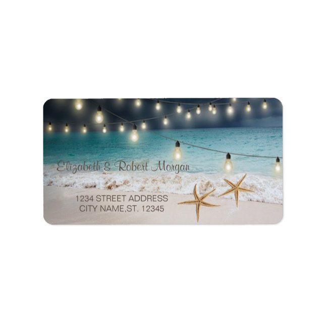 Beach  Wedding Seastars String Lights Label (Front)