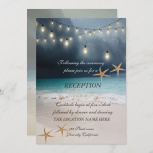 Beach Wedding, Seastars String Lights Reception Invitation