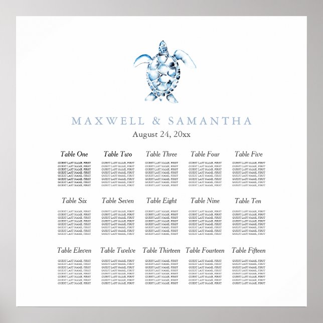 Beach Wedding Seating Chart Elegant Dusty Blue (Front)