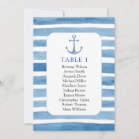 Beach wedding seating chart. Nautical blue anchor