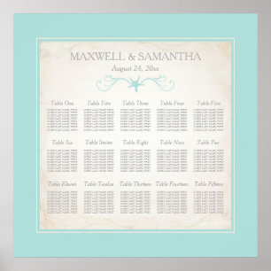 Beach Wedding SEATING CHART, Starfish Poster