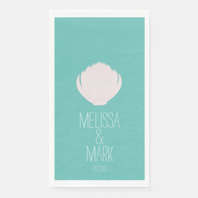 Beach Wedding Shell Couples Name   Napkin (Front)