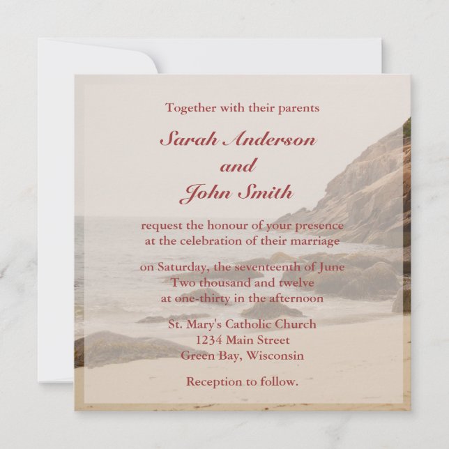 Beach Wedding Square Invitation - Rocky Beach (Front)