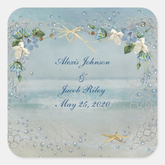 Beach Wedding Square Sticker (Front)
