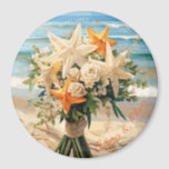 Beach Wedding Starfish Bouquet Magnetic Button Magnet<br><div class="desc">This beautiful illustration portrays the idea of a coastal beach wedding ceremony,  the appropriate card for the seaside theme,  with a whimsical flair that makes it a distinctive design for a unique bride. The entire set of design cards is accessible in the same design.</div>