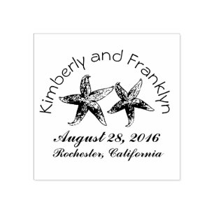 Beach Wedding Starfish Couple Rubber Stamp