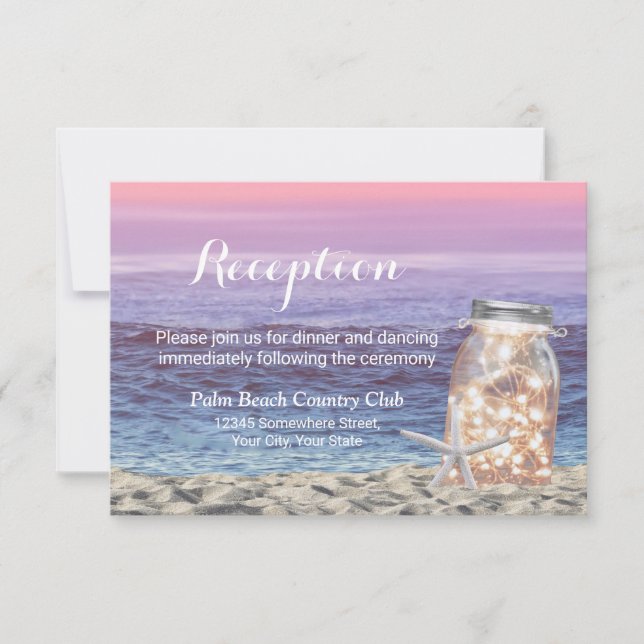 Beach Wedding Starfish & Mason Jar Reception Invitation (Front)