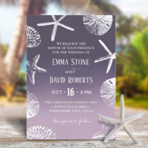 Beach Wedding Starfish Seashell Dusty Purple Ombre Invitation