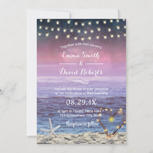Beach Wedding Starfish String Lights Heart Sunset Invitation
